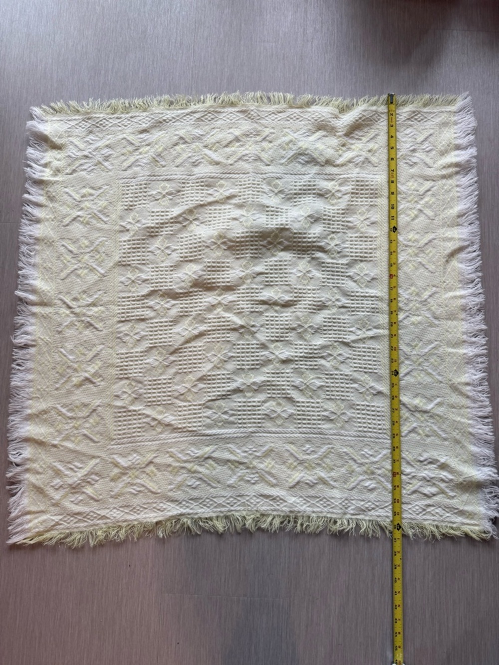 Soft yellow Textured Fringe vintage knit baby blanket